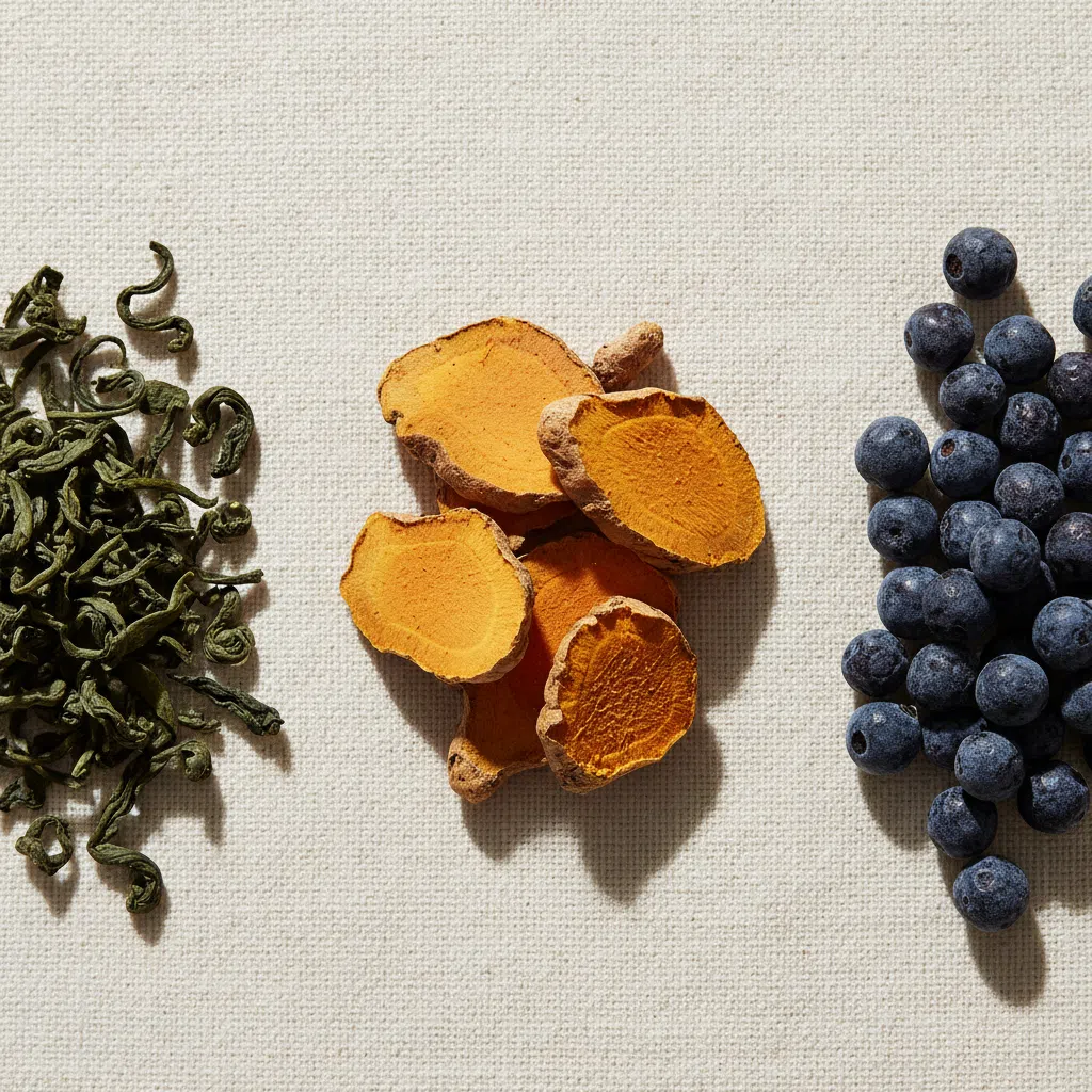 Turmeric root, green tea and dried berries - zinc metabolism supplement and detox botanicals